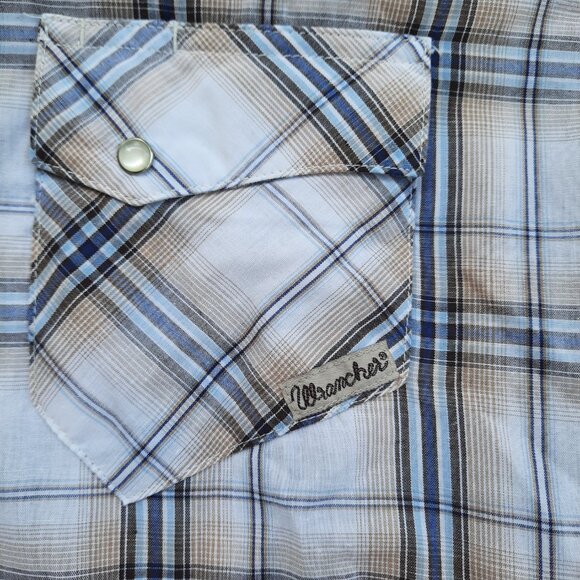 Wrangler Wrancher Plaid Shirt Men's Size XLT Pearl Snap Western Short Sleeve - Picture 3 of 7